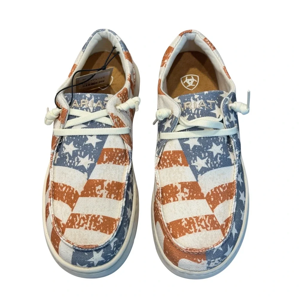 Ariat Hilo Womens Distressed Flag Canvas Slip On Shoes Red White Blue Size 7 NIB